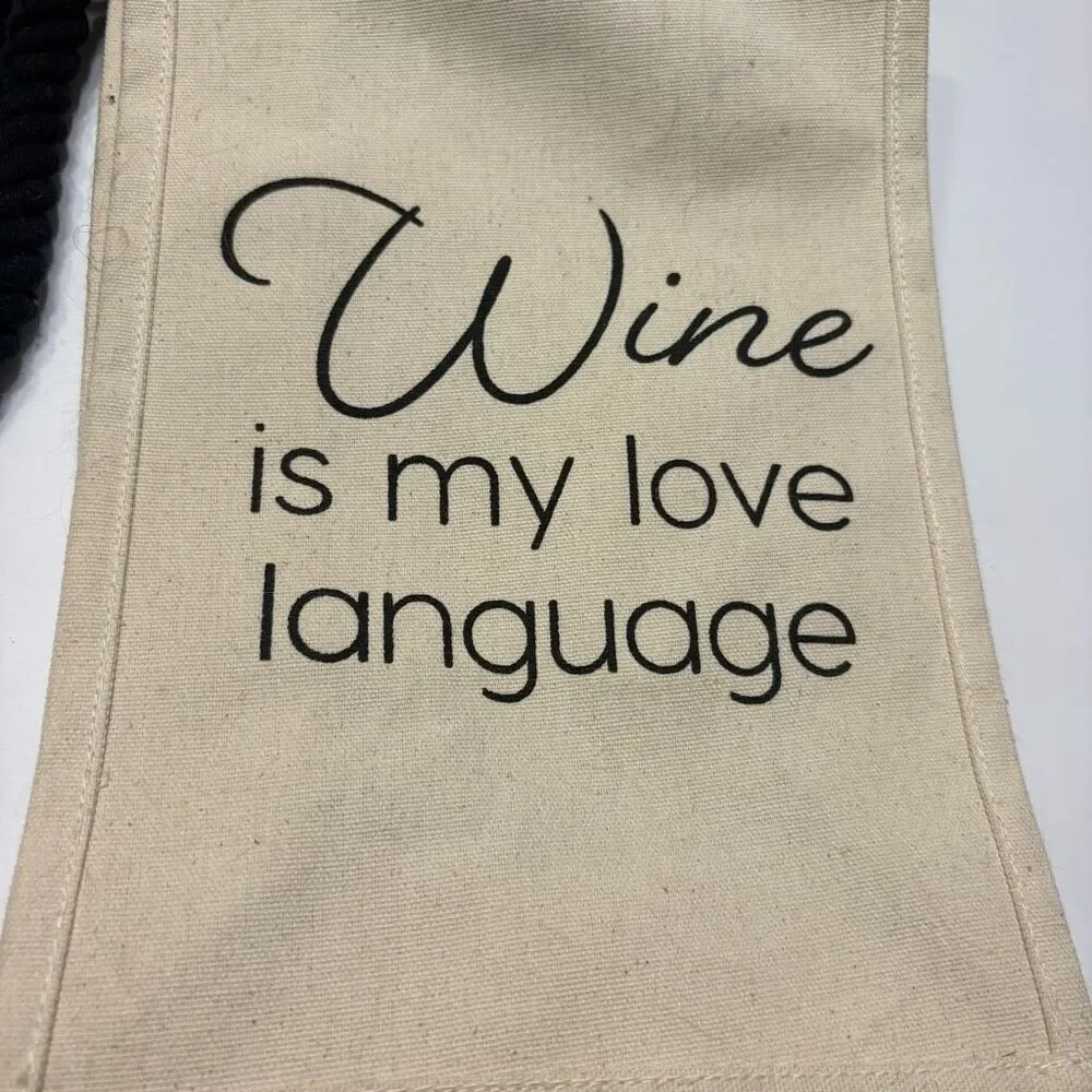 Cocopop Wine is My Love Language Canvas Wine Bag with Tassel and Rope Handles